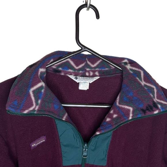 Vintage Columbia Made In USA Aztec Print Collar Fleece Jacket Medium - Picture 2 of 5